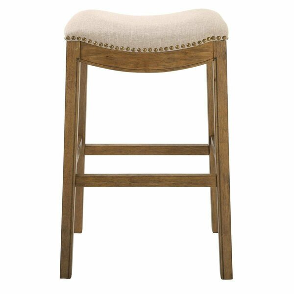 Homeroots Bar Height Saddle Style Counter Stool with Cream Fabric & Nail Head Trim - 31 x 14.8 x 20.3 in. 380068